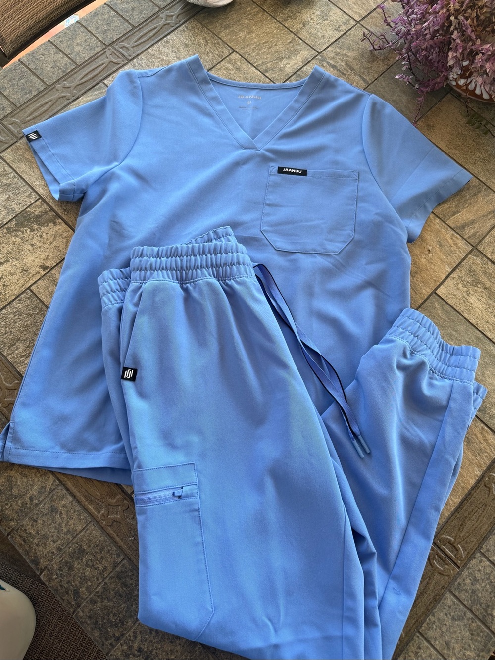 Jaanuu Slim Knit Scrub Top and Joggers Set - Picture 7 of 16
